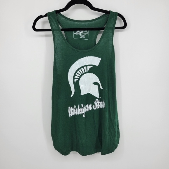 🎓Campus Heritage Michigan State Spartans womens green tank with sequins XL - Picture 5 of 6
